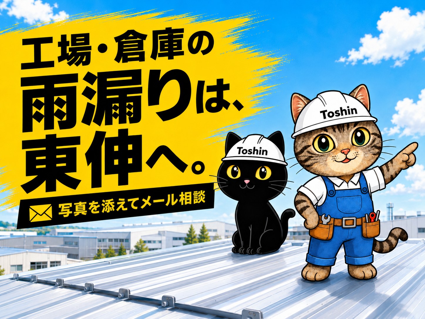 工場・倉庫の雨漏り相談を案内する東伸のイメージ